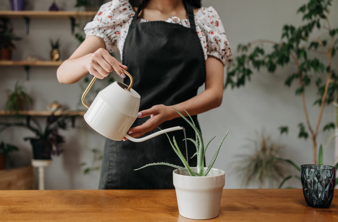 woman in black and white floral dress holding white ceramic mug